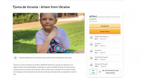 Imagen de la página de GoFundme desde donde se realiza el crowfunding para el niño ucraniano Imagen de la página de GoFundme desde donde se realiza el crowfunding para el niño ucraniano