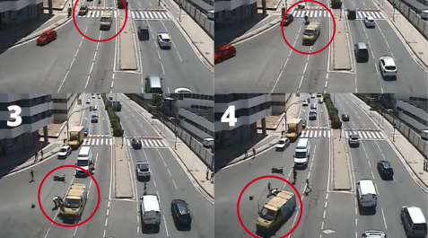 Montaje accidente motorista y conductor se fuga Secuencia grabada por una cámara de Policía Municipal