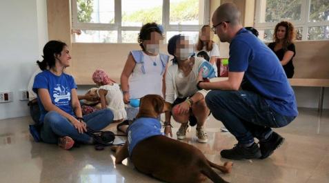 perros-hospital-ninos Miembros de la asociación Perruneando con un perro y niños en un hospital