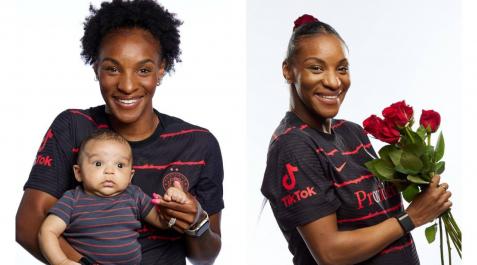 marcel Crystal Dunn, con su hijo Marcel, y antes de dar a luz.