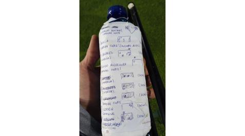 Botella de Sergio Herrera con los lanzamientos de penalti del Real Betis Botella de Sergio Herrera con los lanzamientos de penalti del Real Betis