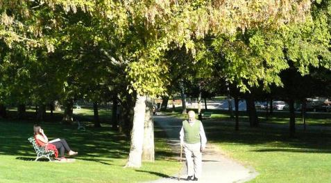 Antes de que se declare oficial el otoño y con él bajen las temperaturas, mientras la calle se llena de hojas secas, los pamploneses salen a disfrutar del buen tiempo