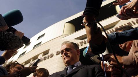 Tebas, tras declarar en la Audiencia. Tebas, tras declarar en la Audiencia.