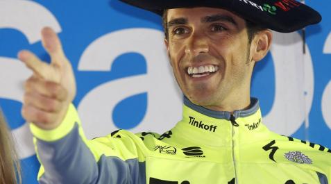 Contador celebra su victoria en la Vuelta al País Vasco. Contador celebra su victoria en la Vuelta al País Vasco.