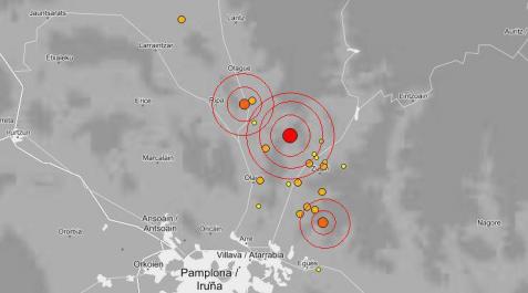 Epicentros de los terremotos de marzo al norte de Pamplona. Epicentros de los terremotos de marzo al norte de Pamplona.