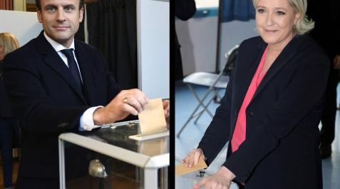 Le Pen y Macron votan en sus colegios electorales Le Pen y Macron votan en sus colegios electorales