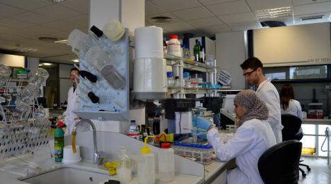 Dos trabajadores en el laboratorio de la nueva área fisico-quimíca del CNTA. Dos trabajadores en el laboratorio de la nueva área fisico-quimíca del CNTA.