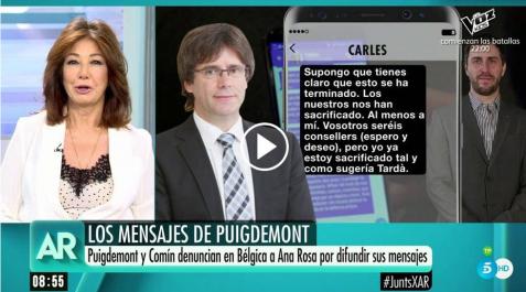 Ana Rosa se defiende tras el anuncio de querella de Puigdemont y Comín Ana Rosa se defiende tras el anuncio de querella de Puigdemont y Comín