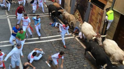 Fotos del quinto encierro de San Fermín 2018 Imágenes del quinto encierro de los sanfermines, con toros de la ganadería Núñez del Cuvillo