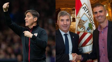 Berizzo, a la izquierda, destituido; le sustituye Gaizka Garitano, a la derecha junto a Urrutia. Berizzo, a la izquierda, destituido; le sustituye Gaizka Garitano, a la derecha junto a Urrutia.