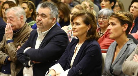 Santos Cerdán, junto a Chivite y Carmen Calvo, en un mitin en Pamplona. Santos Cerdán, junto a Chivite y Carmen Calvo, en un mitin en Pamplona.