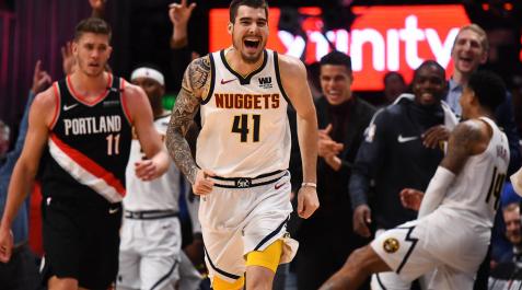 Juancho Hernangomez, tras anotar un triple. Juancho Hernangomez, tras anotar un triple.