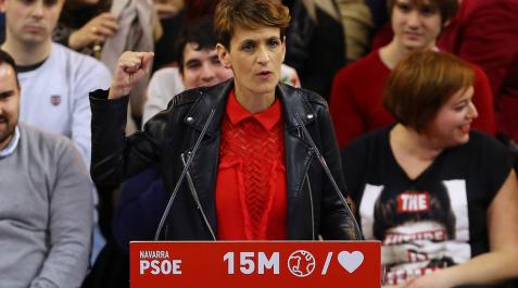 María Chivite, en un acto electoral en el Navarra Arena. María Chivite, en un acto electoral en el Navarra Arena.
