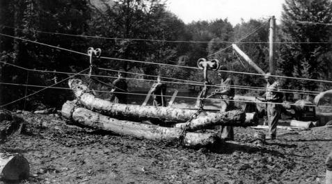 El transporte de la madera desde los montes de Irati por tierra, agua y aire Arrastrados por machos o bueyes, suspendidos en un sistema de cables y por el río Irati, el traslado de troncos nutrió el aserradero de Ekai entre 1920 y 1958. Los barranqueadores reconducían la madera por el río. La red de cables forestales se extendió, al menos, a 126 puntos en Navarra