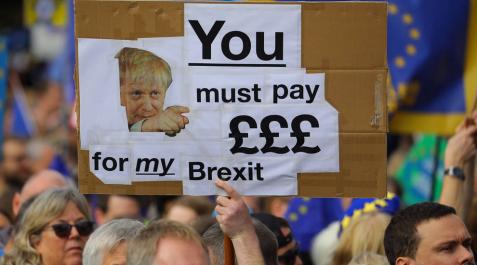 Un manifestante contrario al Brexit sostiene una pancarta contra Boris Johnson. Un manifestante contrario al Brexit sostiene una pancarta contra Boris Johnson.