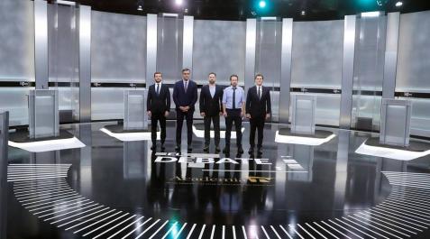 Debate electoral entre los principales candidatos a la presidencia Pedro Sánchez (PSOE), Pablo Casado (PP), Pablo Iglesias (Unidas Podemos), Alberti Rivera (Ciudadanos) y Santiago Abascal (VOX) protagonizaron el único debate entre los candidatos en la campaña electoral de las elecciones generales que se celebran el 10 de noviembre de 2019.