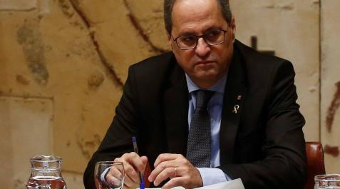 El presidente de la Generalitat, Quim Torra, durante la última reunión del Govern antes de las fiestas navideñas. El presidente de la Generalitat, Quim Torra, durante la última reunión del Govern antes de las fiestas navideñas.