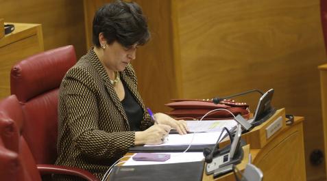 La consejera María Solana toma notas durante un pleno del Parlamento. La consejera María Solana toma notas durante un pleno del Parlamento.