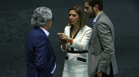 Carlos Pérez Nievas, Elena Llorente y Alberto Bonilla, en el Parlamento de Navarra. Carlos Pérez Nievas, Elena Llorente y Alberto Bonilla, en el Parlamento de Navarra.