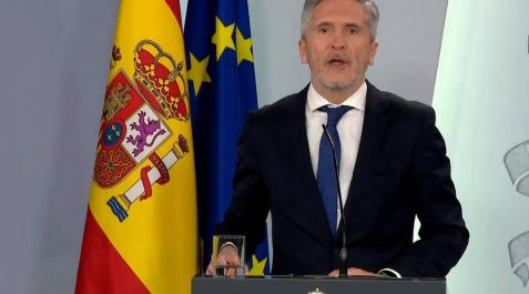 Imagen del ministro del Interior, Fernando Grande-Marlaska, durante la rueda de prensa Imagen del ministro del Interior, Fernando Grande-Marlaska, durante la rueda de prensa