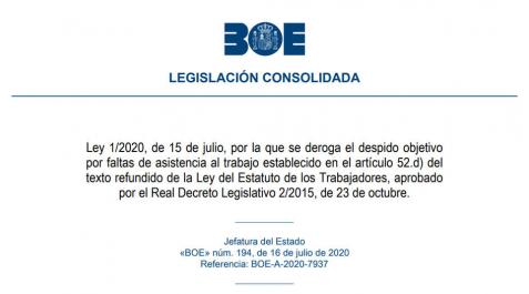El BOE publica la ley que deroga los despidos por acumular bajas médicas El BOE publica la ley que deroga los despidos por acumular bajas médicas