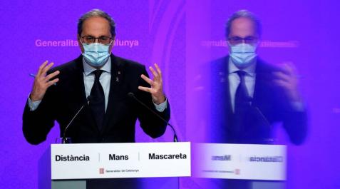 El presidente de la Generalitat, Quim Torra, durante la rueda de prensa de este lunes El presidente de la Generalitat, Quim Torra, durante la rueda de prensa de este lunes