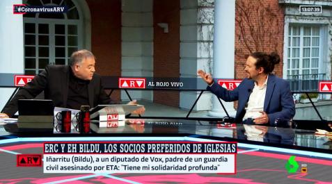 Imagen de Pablo Iglesias y Antonio García Ferreras, durante la entrevista de este lunes en 'Al rojo vivo' Imagen de Pablo Iglesias y Antonio García Ferreras, durante la entrevista de este lunes en 'Al rojo vivo'