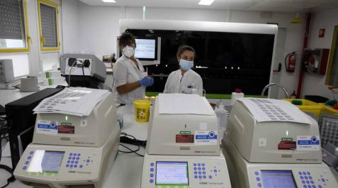 Fotos: En el laboratorio del coronavirus Fotos que muestran cómo se trabaja en el laboratorio del pabellón L del Complejo Hospitalario de Navarra donde se analizan las PCR
