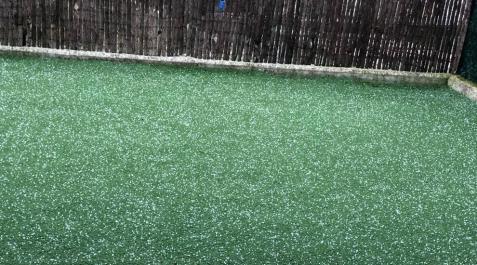Granizo en un jardín de la comarca de Pamplona. Granizo en un jardín de la comarca de Pamplona.
