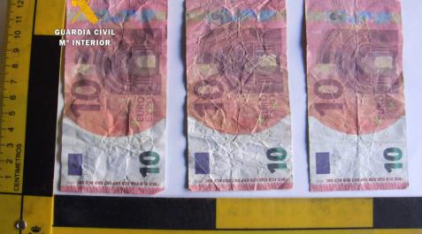 Billetes de 10 euros intervenidos. Billetes de 10 euros intervenidos.