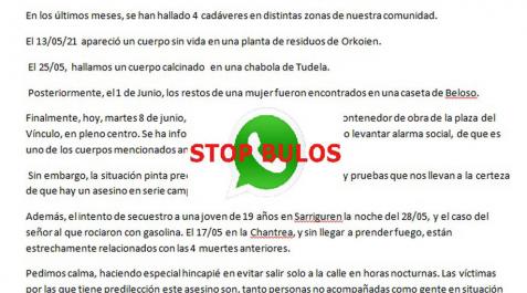 La Policía Foral desmiente y alerta de un bulo que circula por Whatsapp La Policía Foral desmiente y alerta de un bulo que circula por Whatsapp