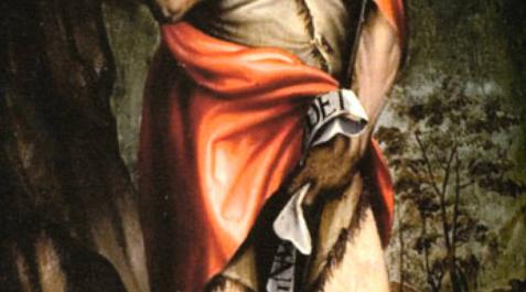 Tabla de San Juan Bautista en el retablo mayor del monasterio de Fitero, por Rolan Mois, 1590. Tabla de San Juan Bautista en el retablo mayor del monasterio de Fitero, por Rolan Mois, 1590.