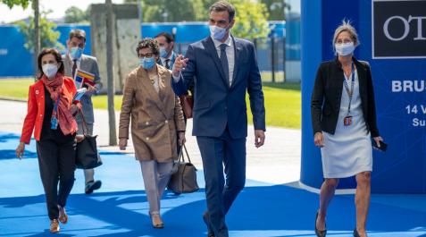 El presidente del Gobierno, Pedro Sánchez llega a la reunión de jefes de Estado y de Gobierno de la OTAN