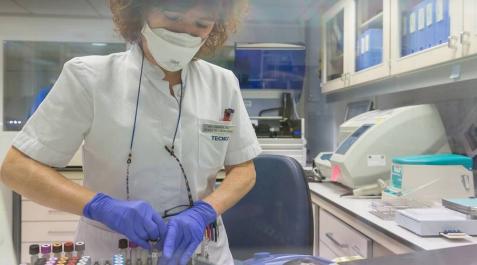 Mª Carmen Gil, técnico del Laboratorio de Microbiología de la Clínica, analiza las muestras del test de inmunidad celular.