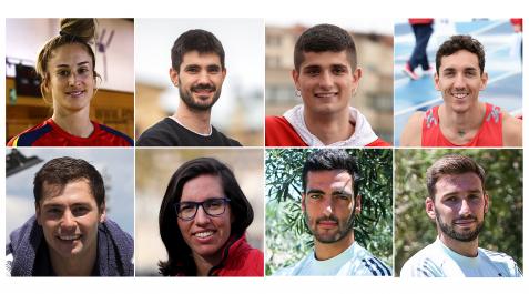 O,impicosNavarros En la fila superior, Nerea Pena, Eduardo Gurbindo, Asier Matrínez y Sergio Fernándes. Debajo, Alberto Munárriz, Carlota Ciganda, Mikel Merino y Jon Moncayola