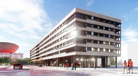 Recreación de cómo será la residencia de Arrosadía, junto al Sadar Recreación de cómo será la residencia de Arrosadía, junto al Sadar