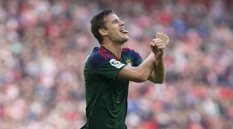 Oriol Oriol Riera celebra un gol en aquella temporada 2016-17