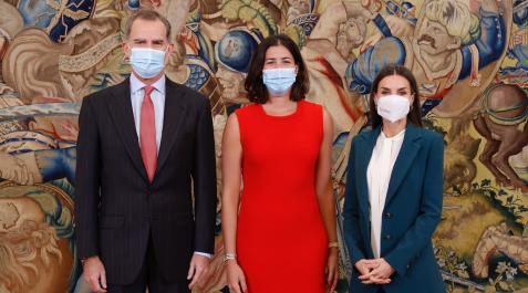 Los reyes de España Felipe y Letizia, y la tenista Garbiñe Muguruza, durante la audiencia este martes Los reyes de España Felipe y Letizia, y la tenista Garbiñe Muguruza, durante la audiencia este martes