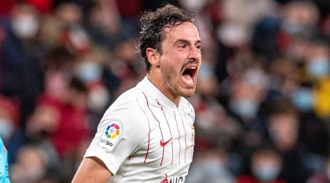 El centrocampista danés del Sevilla Thomas Delaney celebra su gol, primero del equipo andaluz ante el Athletic Club El centrocampista danés del Sevilla Thomas Delaney celebra su gol, primero del equipo andaluz ante el Athletic Club