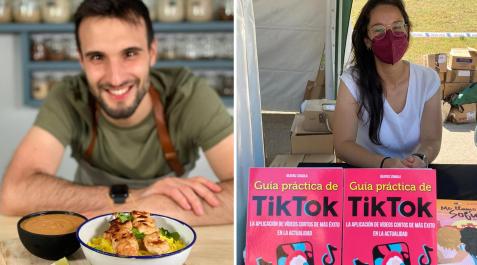De izda. a dcha., David García (@SiempreHambriento) junto a uno de las recetas que comparte en Tiktok y Beatriz Iznaola con su libro De izda. a dcha., David García (@SiempreHambriento) junto a uno de las recetas que comparte en Tiktok y Beatriz Iznaola con su libro