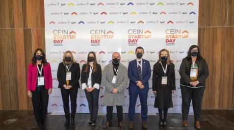 CEIN startup day María Sanz de Galdeano, Miriam Martón, Agutzane Martínez, Juan Cruz Cigudosa, Mikel Irujo, Izaskun Goñi y Pilar Irigoien