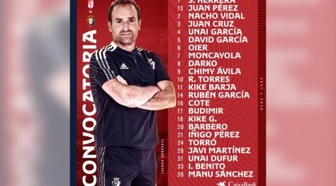 Jagoba Arrasate Convocatoria de Osasuna ante el Granada