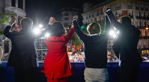 El líder del PP, Pablo Casado; la presidenta de la Comunidad de Madrid y candidata a la reelección por el PP, Isabel Díaz Ayuso; el alcalde de Madrid, José Luis Martínez-Almeida; y el secretario general del PP, Teodoro García Egea El líder del PP, Pablo Casado; la presidenta de la Comunidad de Madrid y candidata a la reelección por el PP, Isabel Díaz Ayuso; el alcalde de Madrid, José Luis Martínez-Almeida; y el secretario general del PP, Teodoro García Egea