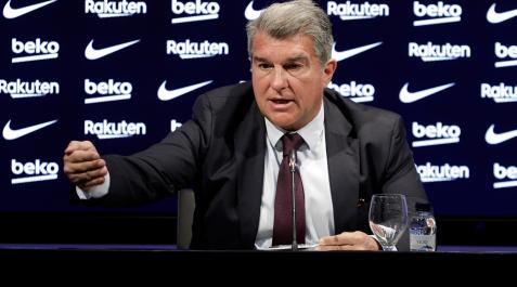 Joan-Laporta El presidente del Barcelona, Joan Laporta, durante la rueda de prensa en la que ha analizado la presencia de aficionados del Frankfurt en el Camp Nou