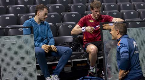 Laso, Mariezkurrena y Olaizola II hablan tras el entreno en el Navarra Arena Laso, Mariezkurrena y Olaizola II hablan tras el entreno en el Navarra Arena