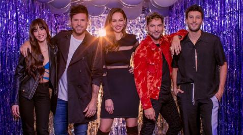 la voz kids Aitana, Pablo López, Eva González, David Bisbal y Sebastián Yatra, coaches y presentadora de 'La Voz Kids'