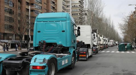 Imagen de las movilizaciones de los camioneros a mediados del pasado marzo en Pamplona