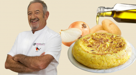 Karlos Arguiñano prepara la tortilla de patatas con la regla del 6-3-1 Karlos Arguiñano prepara la tortilla de patatas con la regla del 6-3-1