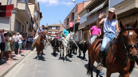 MILAGRO Instante del recorrido de los caballistas y reses por las calles de Milagro.
