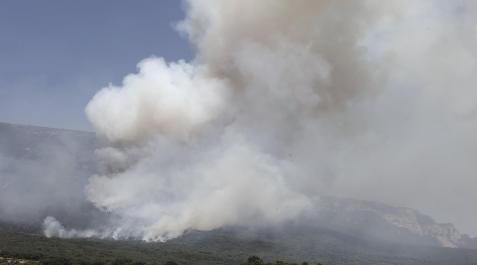 Columna de humo del incendio declarado en la Sierra de Leyre Columna de humo del incendio declarado en la Sierra de Leyre